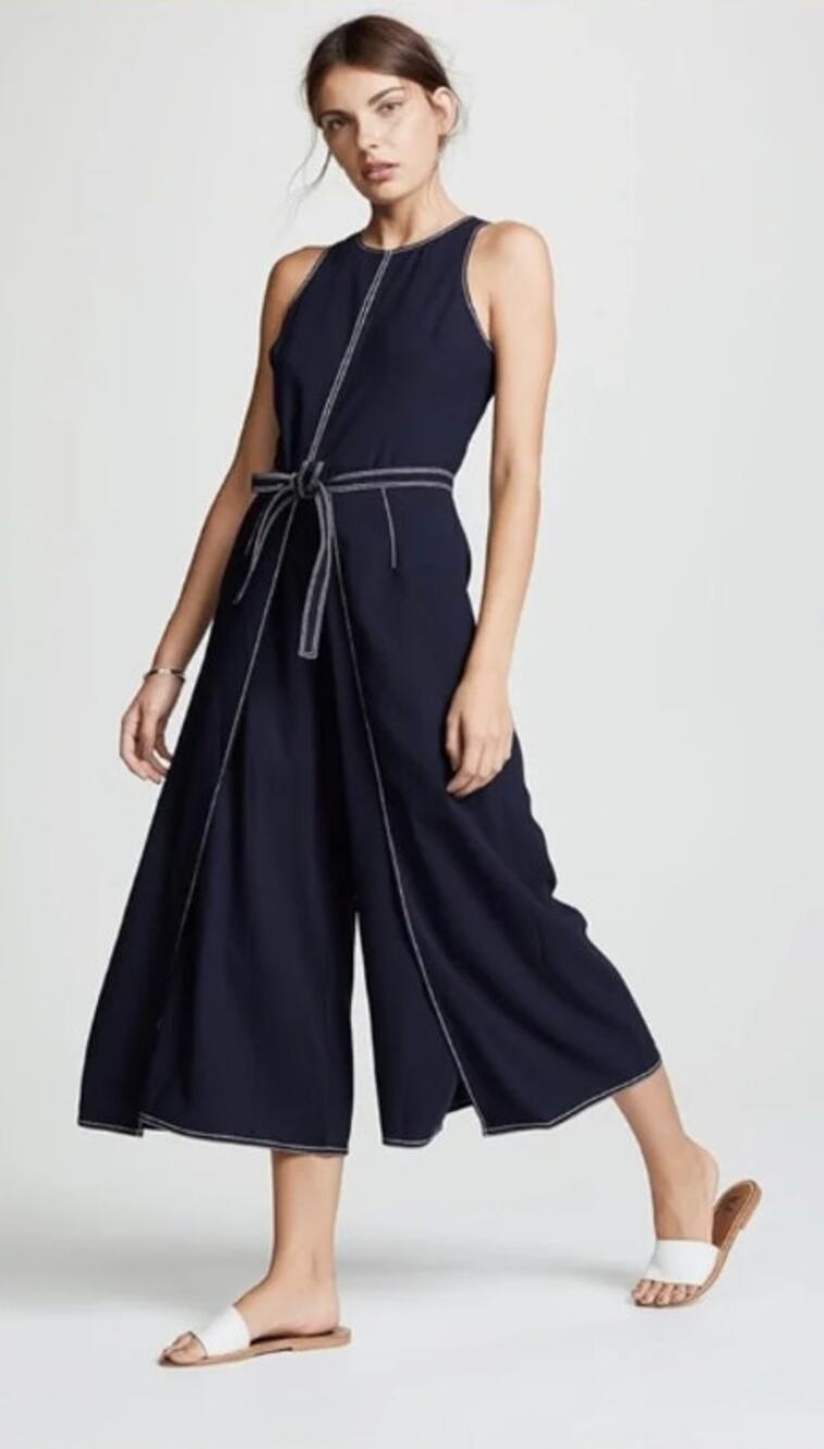 Joie Mairead Split Leg Jumpsuit Sz 0 Navy Contrast Stitching